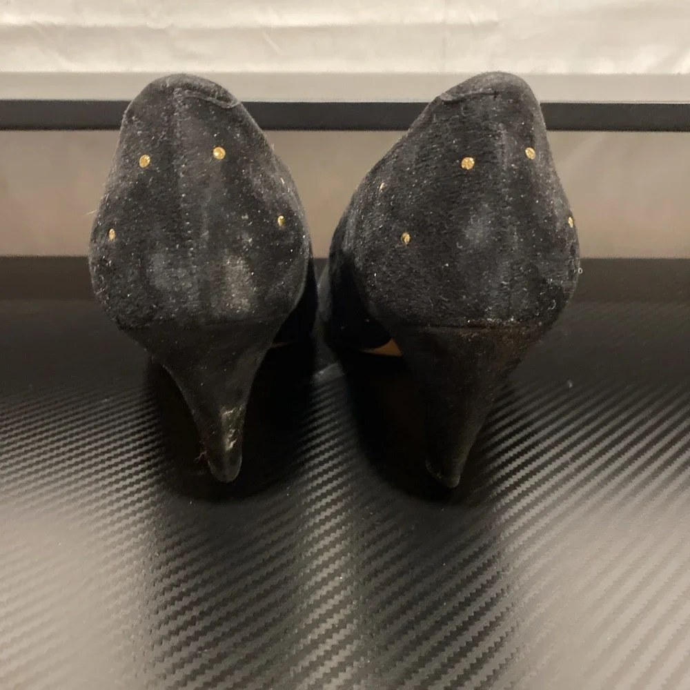 VTG Roberto Vianni For Neiman Marcus Tempo Suede Black Pumps Gold Studded Sz 8.5